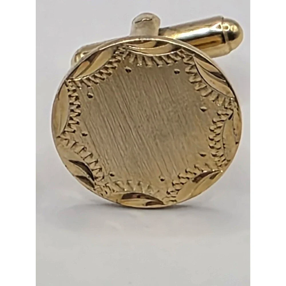 Vintage Goldtone Round Etched Cufflinks 1/2